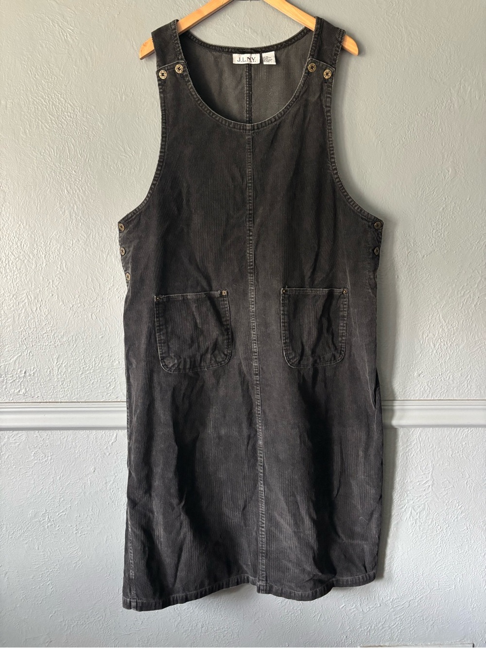 JLNY Vintage Charcoal (washed black) Corduroy Jumper Dress 2X Pinafore